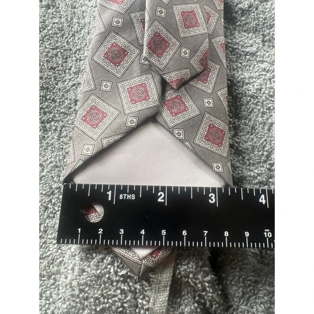 Lanvin Silk‎ Tie Geometric Pattern Gray Red Men's Necktie